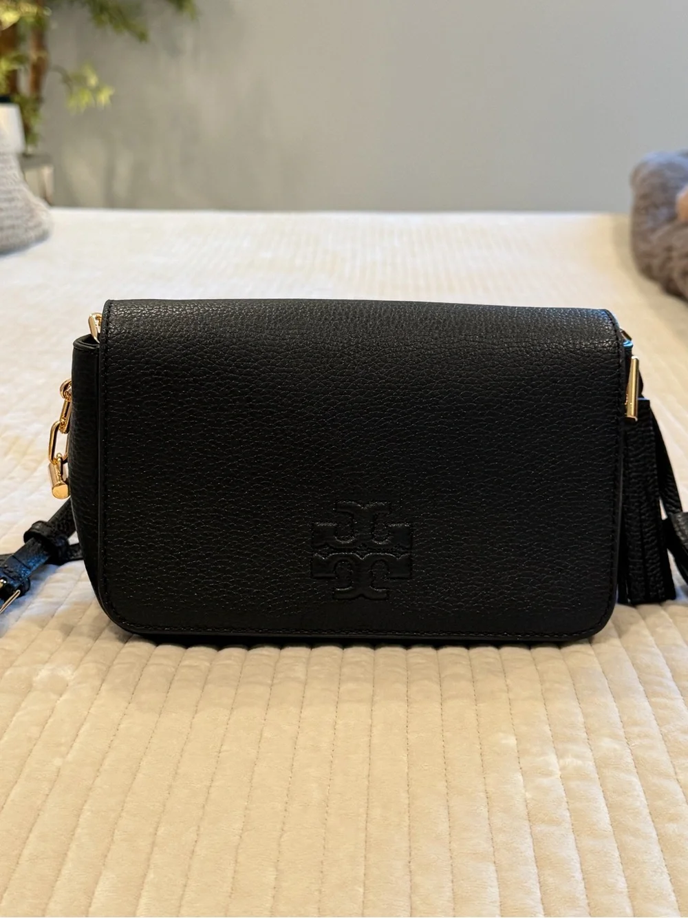 Tory Burch Black Leather Crossbody Bag with Tassel - Women's Shoulder Bag